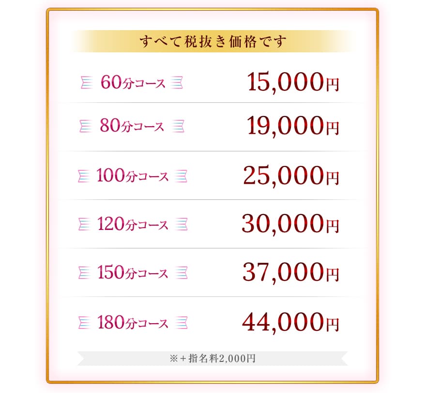 メルマガ会員様限定料金表