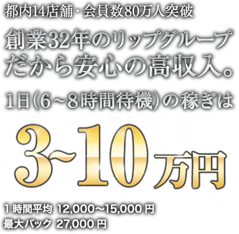 都内14店舗・会員数76万人突破　創業31年のリップグループだから安心の高収入。