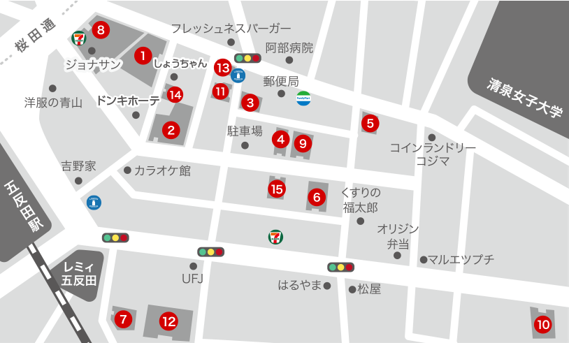 五反田駅東口周辺のホテルマップ